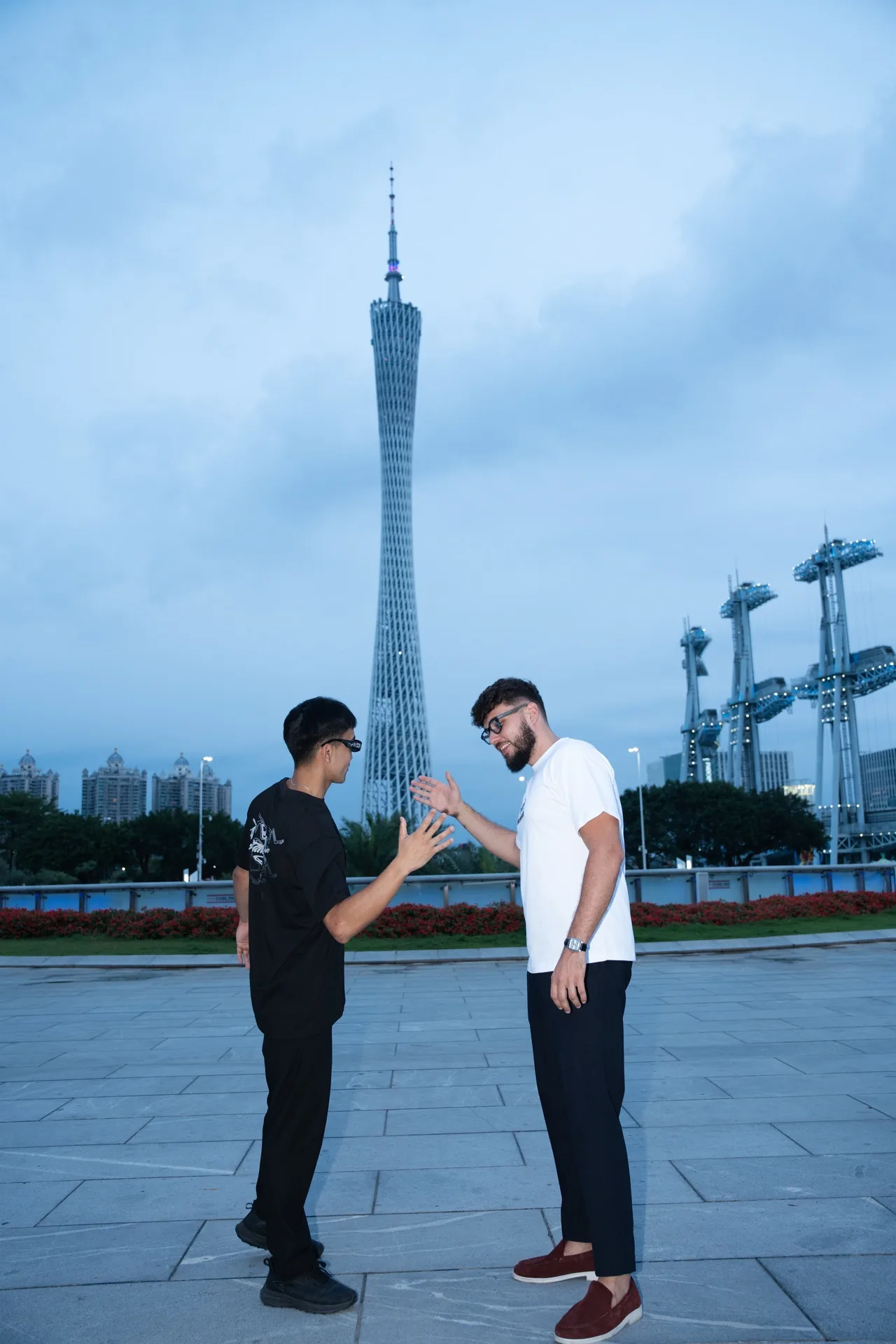 Tristan with a client at Canton Tower